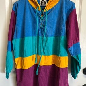 Colorful Hooded Pullover with Lace-Up Front